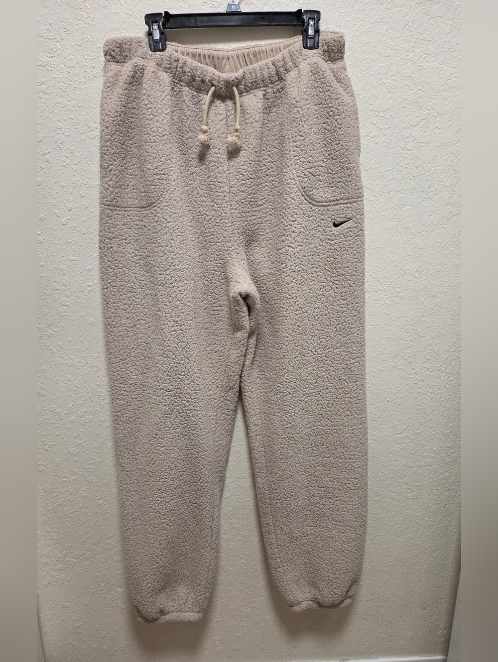 Nike Cream Sherpa Fleece Joggers with Swoosh - Picture 3 of 5